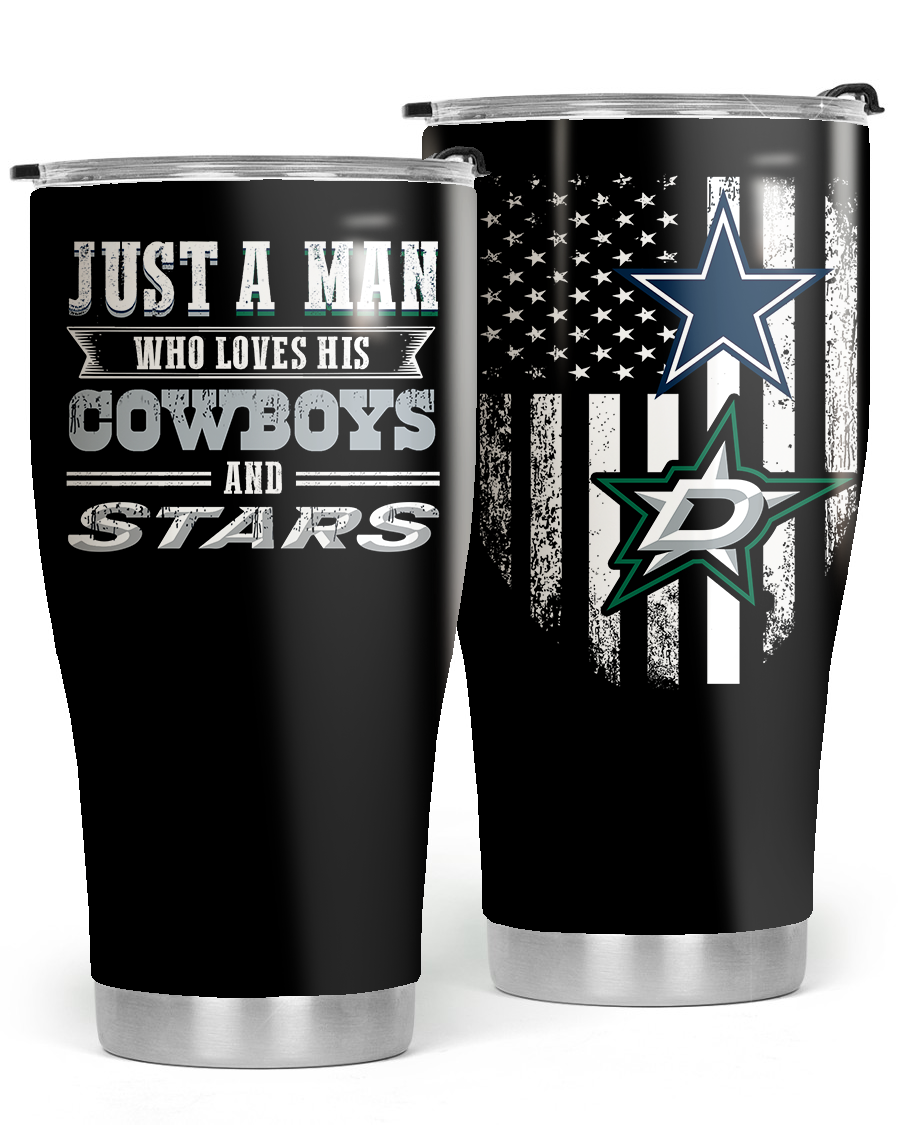 Just A Man Who Loves His Dallas Hockey And Football Tumbler