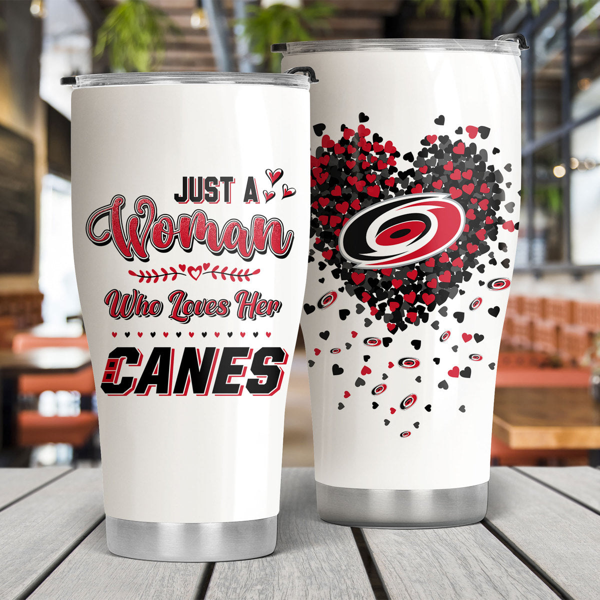 Just A Woman Who Loves Her Carolina Hockey Tumbler