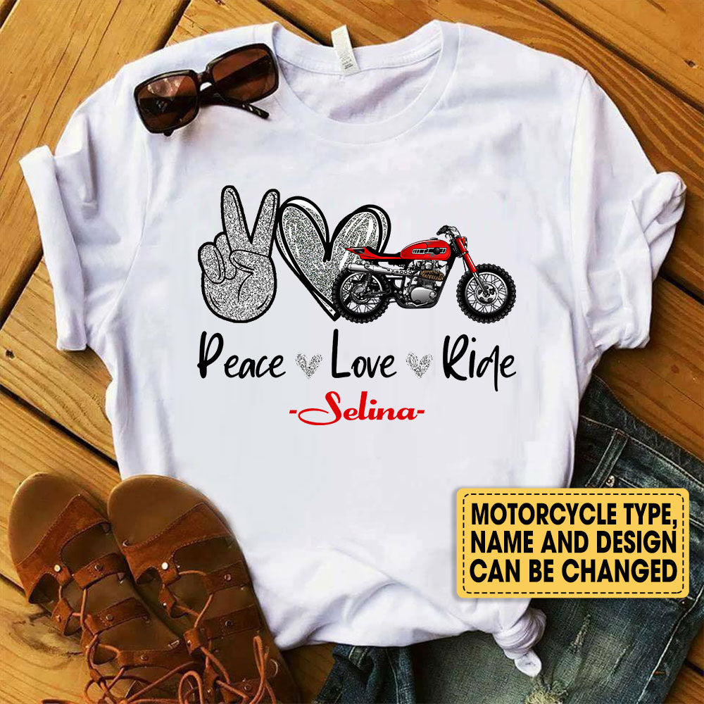 Personalized Peace Love Ride Motorcycle Shirt