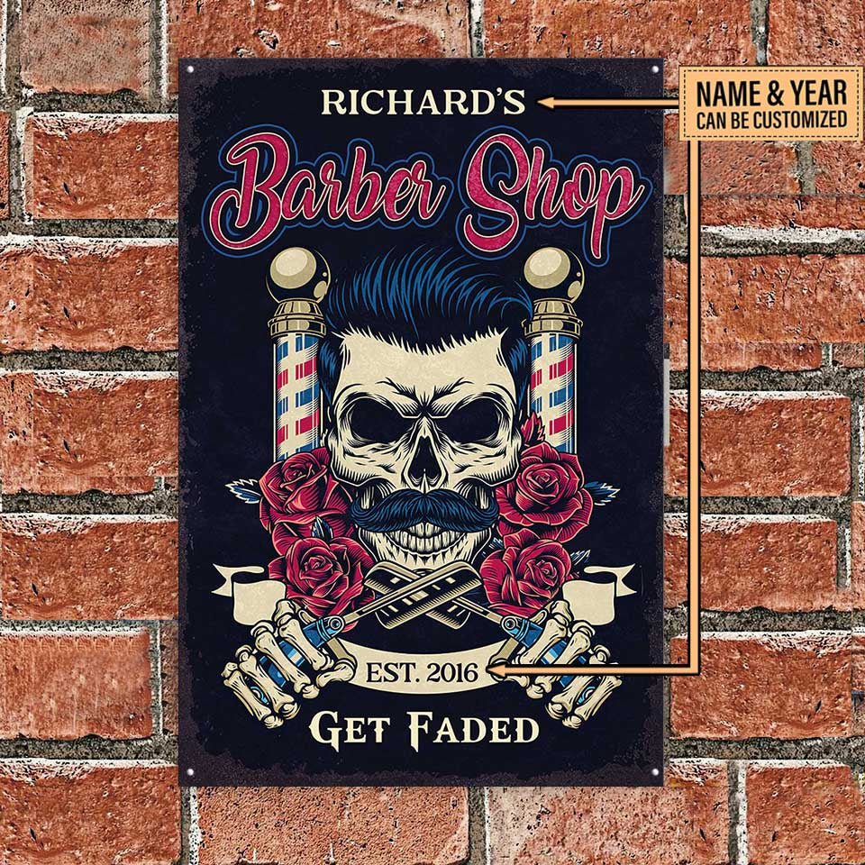 Personalized Barber Shop Get Faded Metal Sign