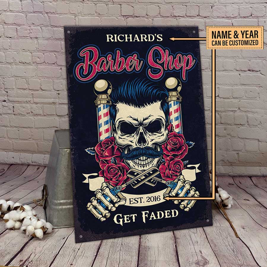 Personalized Barber Shop Get Faded Metal Sign
