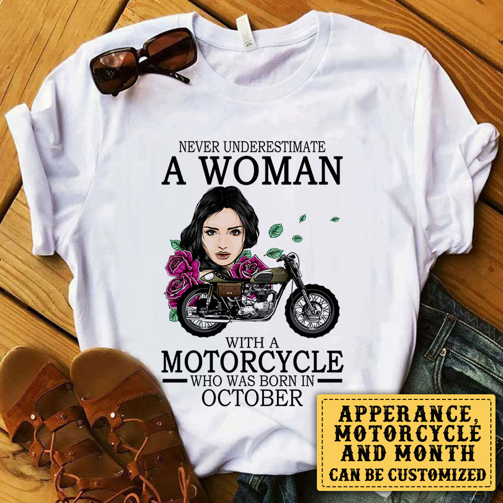 Personalized Never Underestimate A Woman With A Motorcycle Birthday Shirt