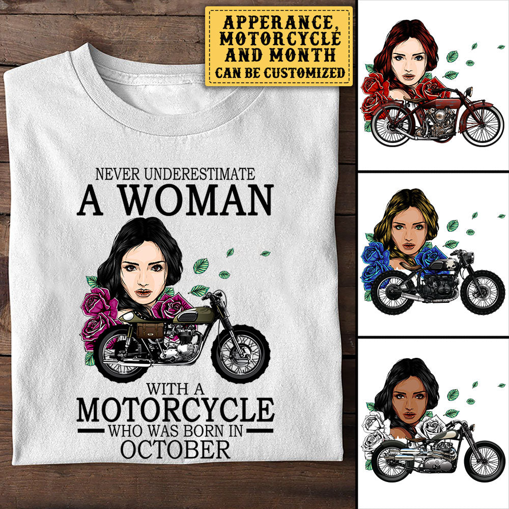 Personalized Never Underestimate A Woman With A Motorcycle Birthday Shirt