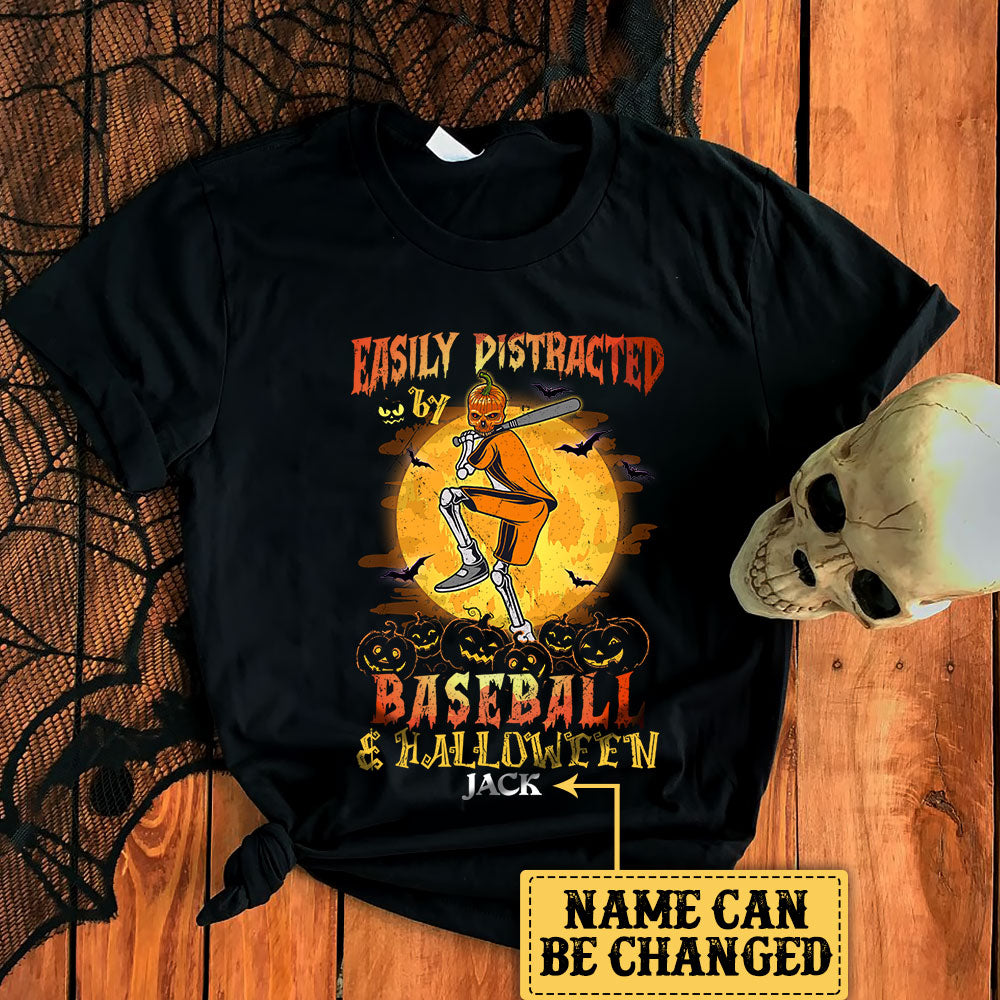 Personalized Easily Distracted By Baseball And Halloween Shirt