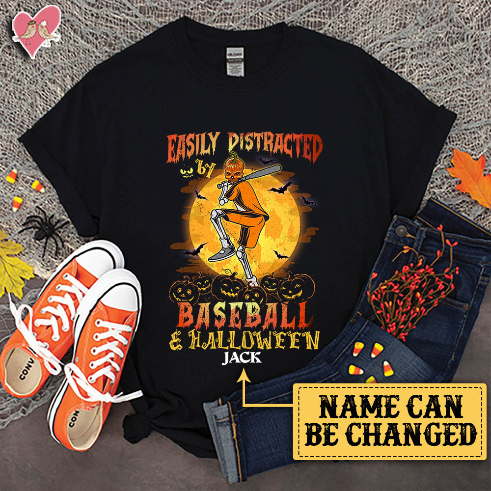 Personalized Easily Distracted By Baseball And Halloween Shirt
