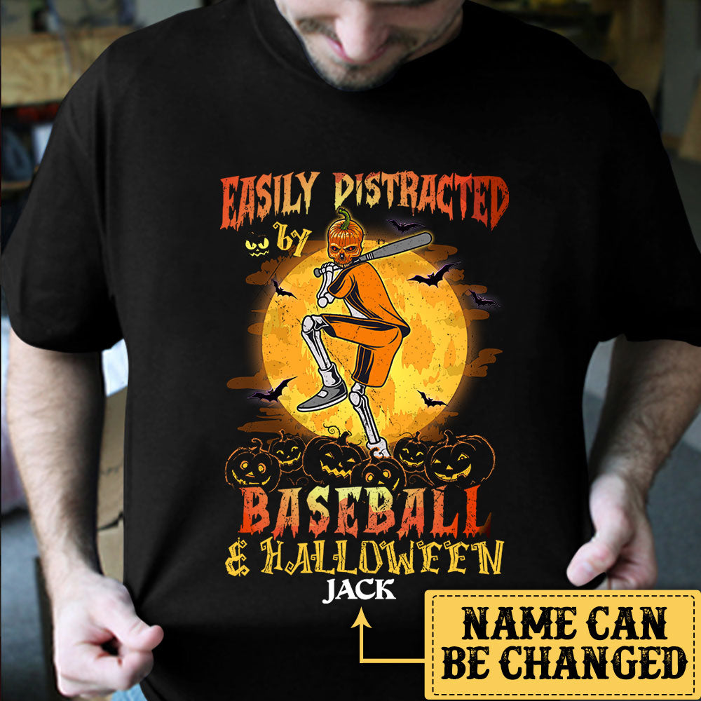 Personalized Easily Distracted By Baseball And Halloween Shirt