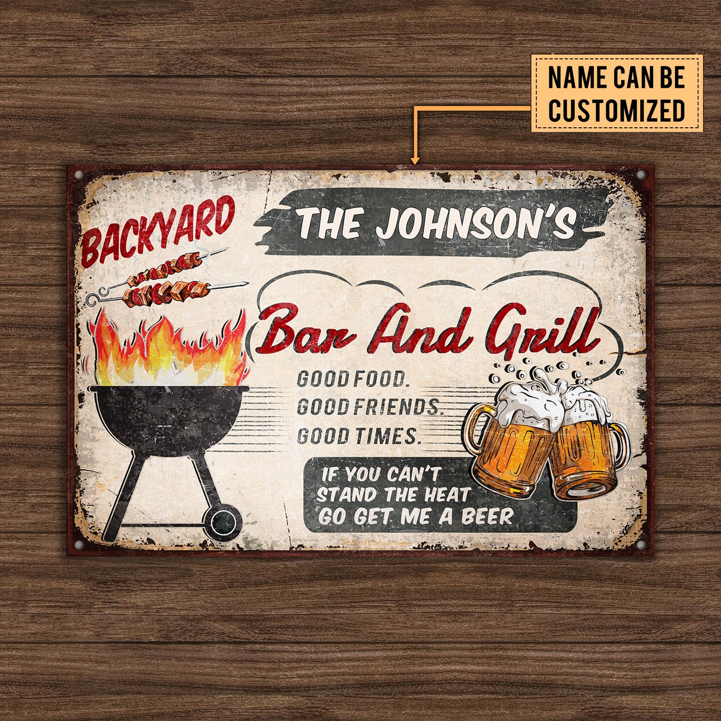 Personalized Backyard Bar & Grill Classic Metal Sign
