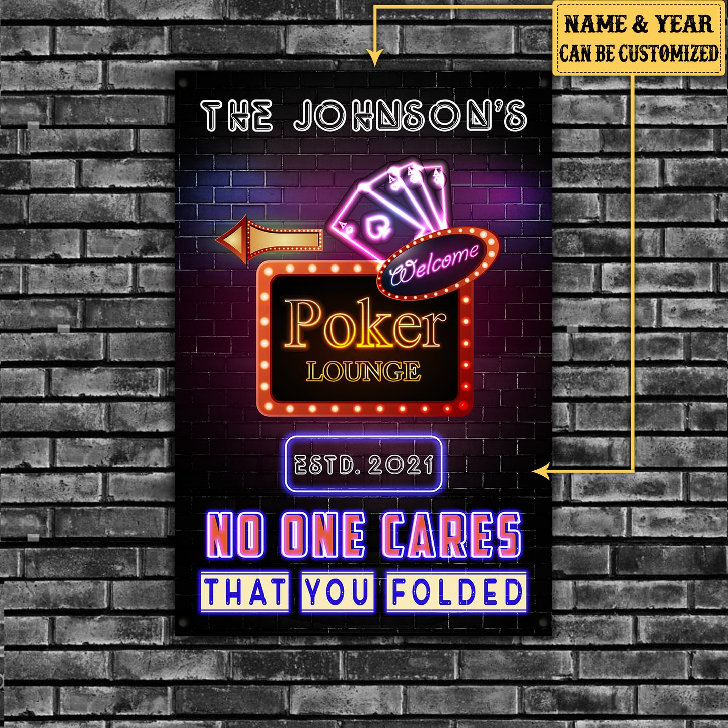 Personalized Poker Lounge No One Cares That You Folded Metal Sign