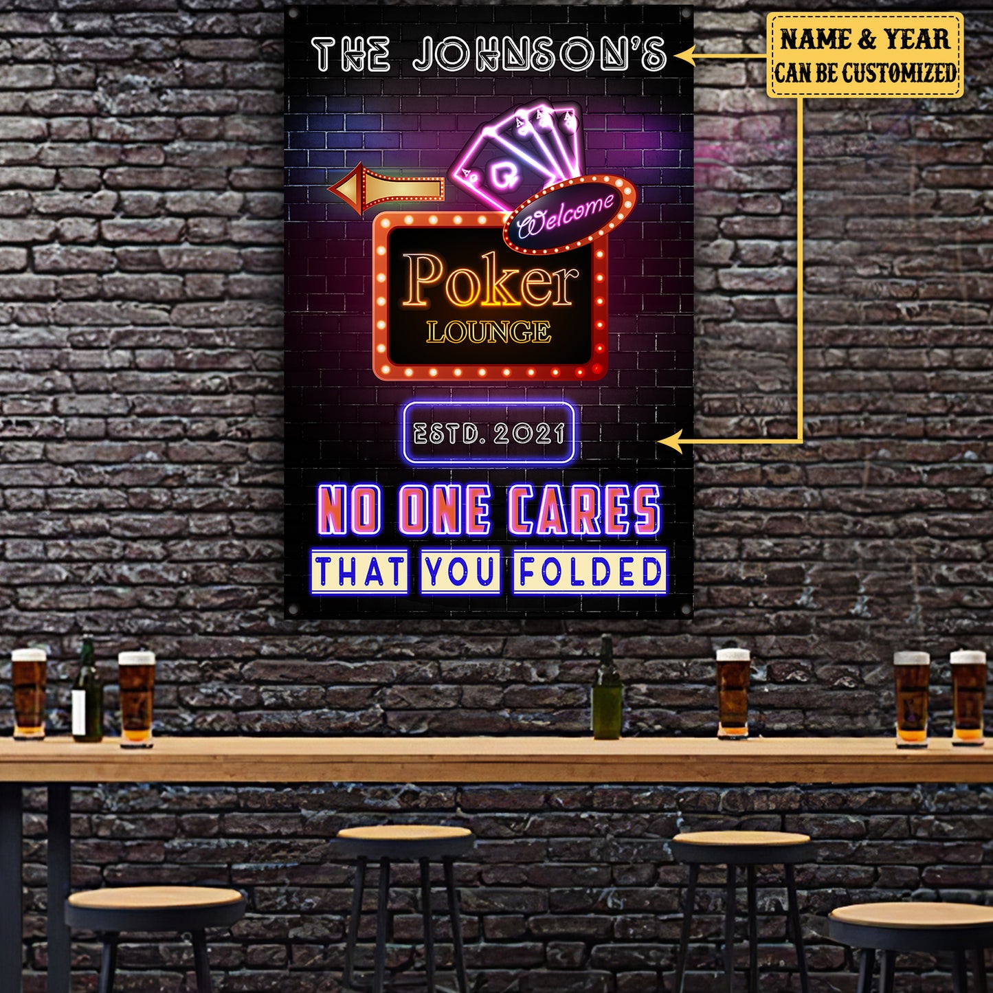 Personalized Poker Lounge No One Cares That You Folded Metal Sign
