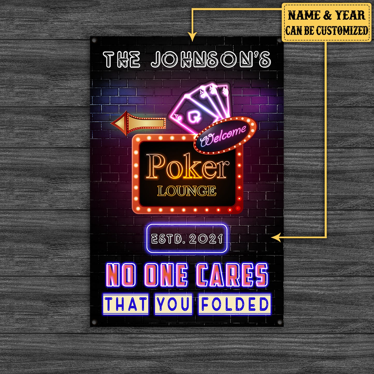 Personalized Poker Lounge No One Cares That You Folded Metal Sign