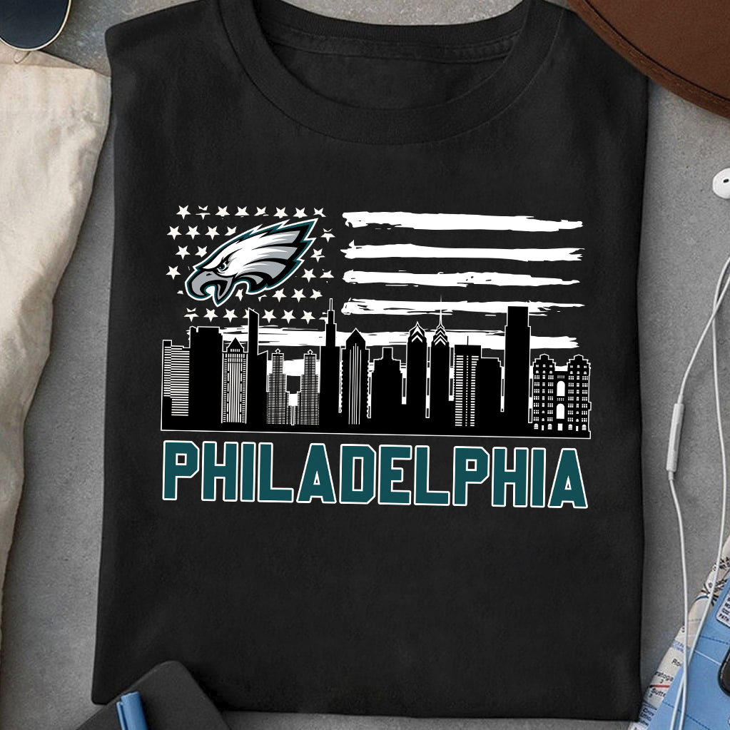 US Flag Philadelphia Skyline Football Shirt - PLDPAEG