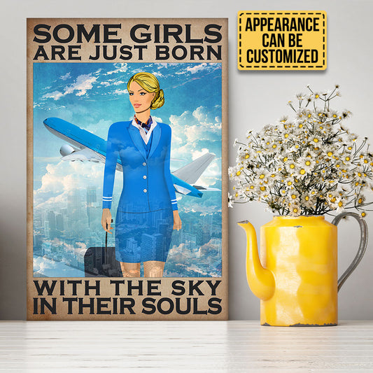 Personalized Flight Attendant Some Girls Are Just Born With The Sky In Their Souls Poster & Canvas