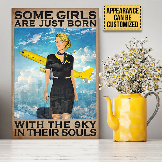 Personalized Flight Attendant Some Girls Are Just Born With The Sky In Their Souls Poster & Canvas