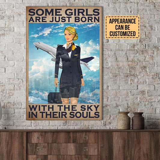 Personalized Flight Attendant Some Girls Are Just Born With The Sky In Their Souls Poster & Canvas