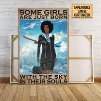 Personalized Flight Attendant Some Girls Are Just Born With The Sky In Their Souls Poster & Canvas