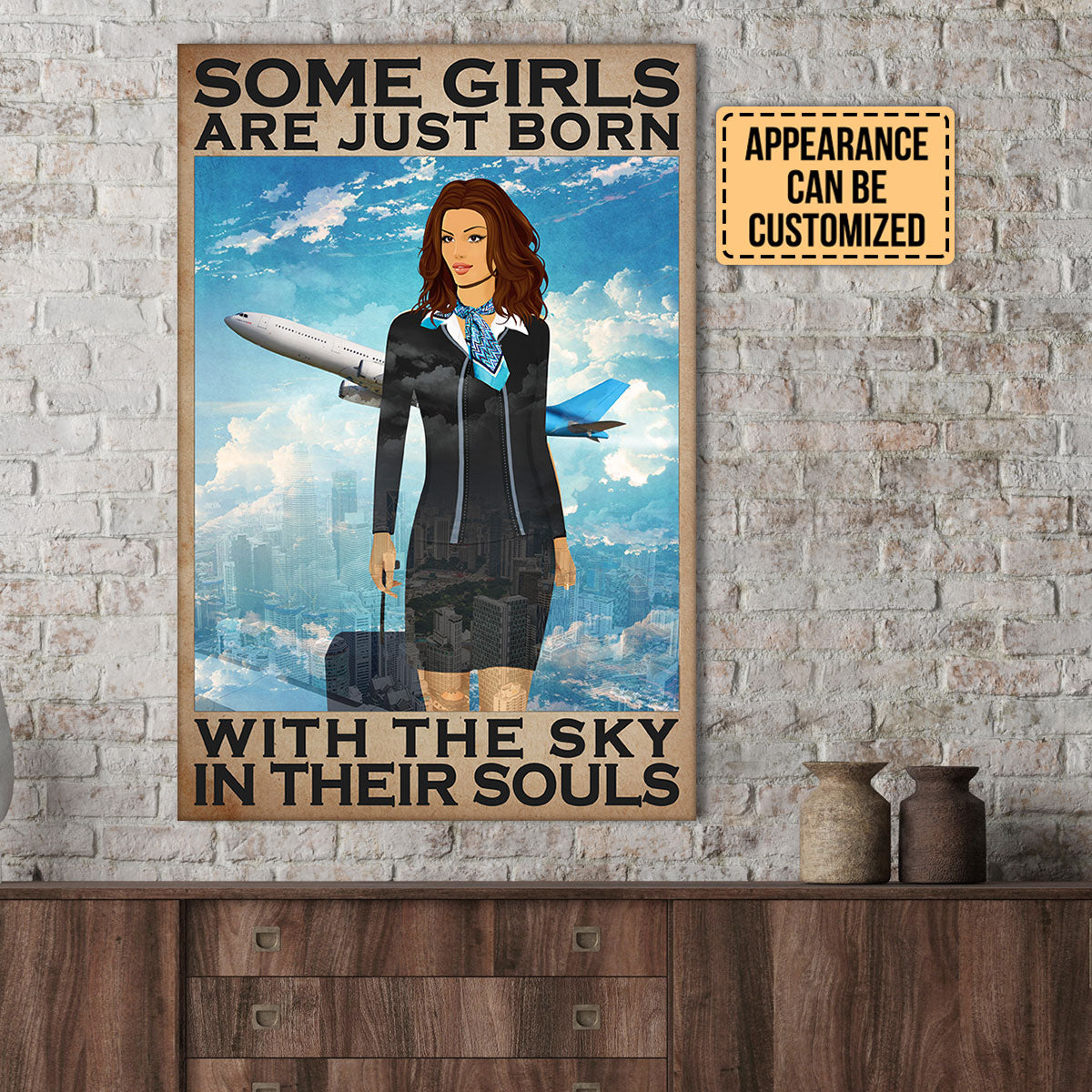 Personalized Flight Attendant Some Girls Are Just Born With The Sky In Their Souls Poster & Canvas