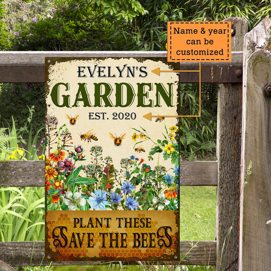 Personalized Garden Plant These Save The Bees Classic Metal Sign