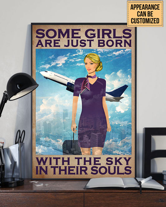 Personalized Flight Attendant Some Girls Are Just Born With The Sky In Their Souls Poster & Canvas