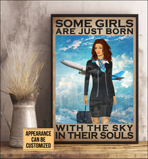 Personalized Flight Attendant Some Girls Are Just Born With The Sky In Their Souls Poster & Canvas