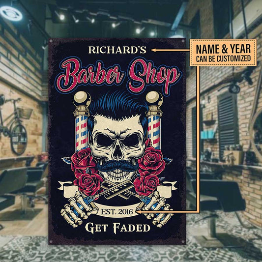 Personalized Barber Shop Get Faded Metal Sign