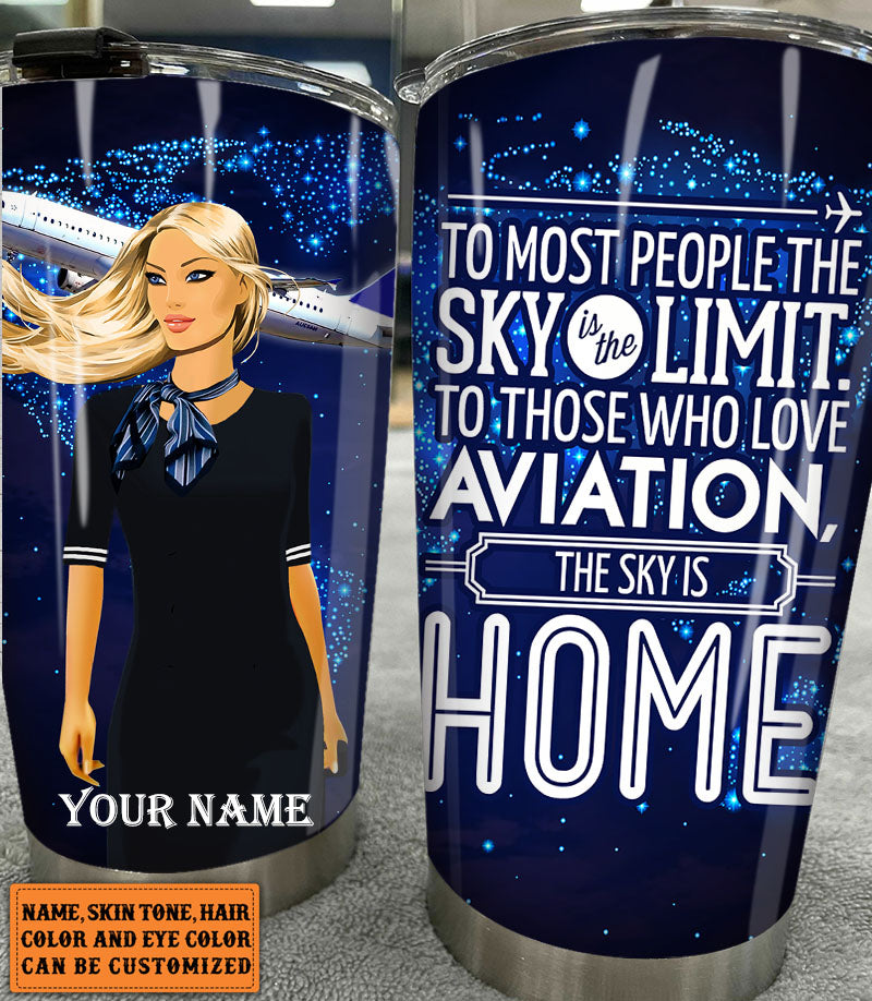 Personalized The Sky Is Home Flight Attendant Tumbler