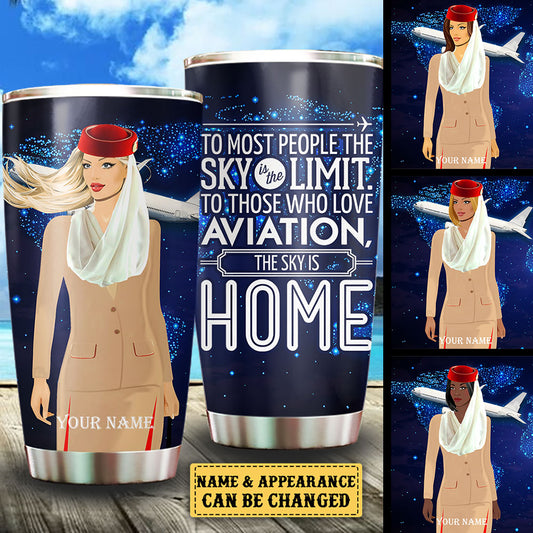 The Sky Is Home Flight Attendant - Personalized Tumbler