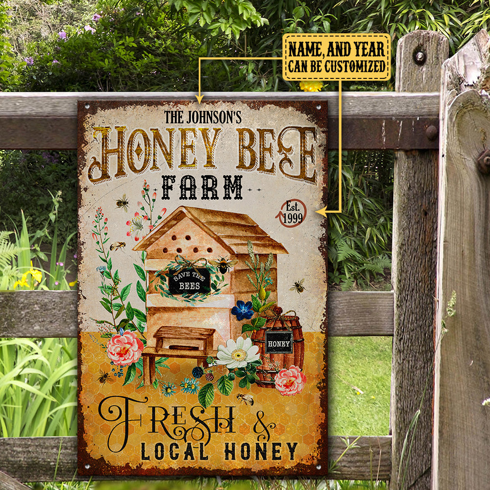 Personalized Honey Bee Farm Fresh Local Honey Metal Sign