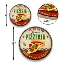 Personalized Pizzeria Best Food In Town Wood Round Sign