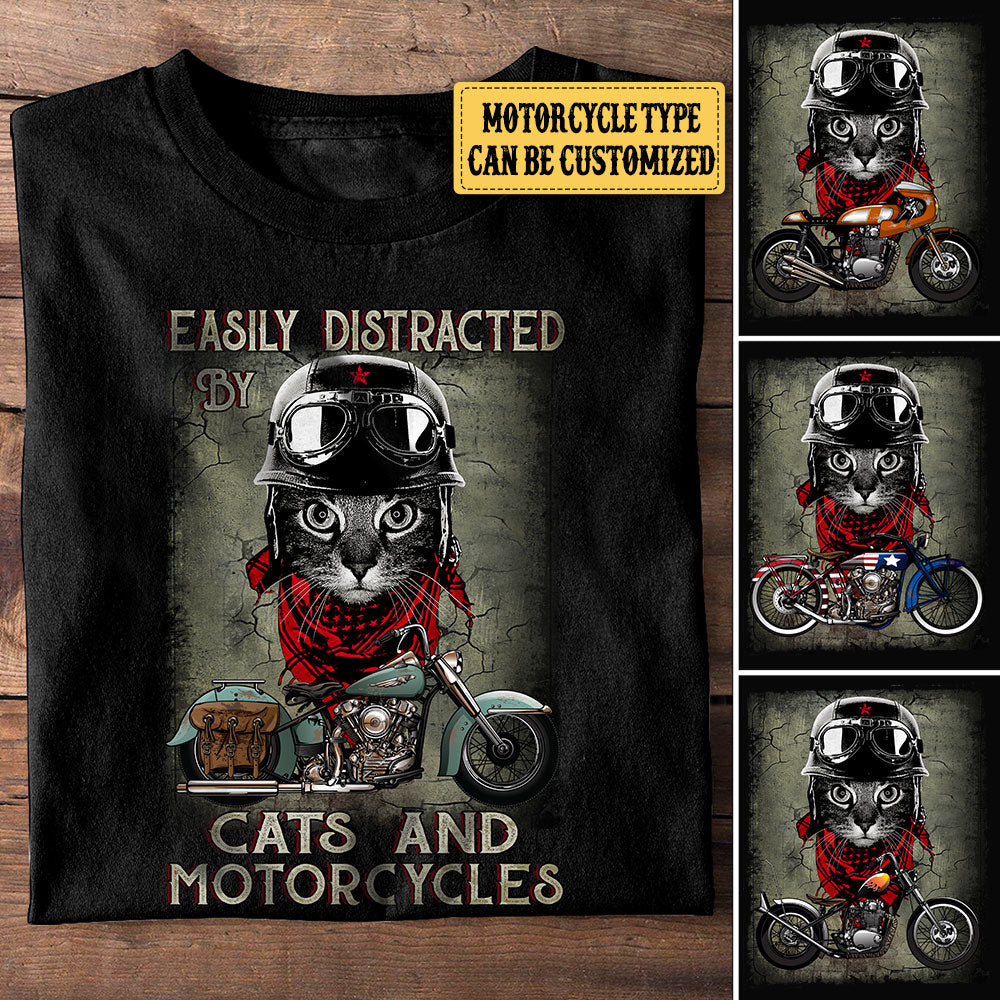 Personalized Easily Distracted By Cats And Motorcycles Shirt