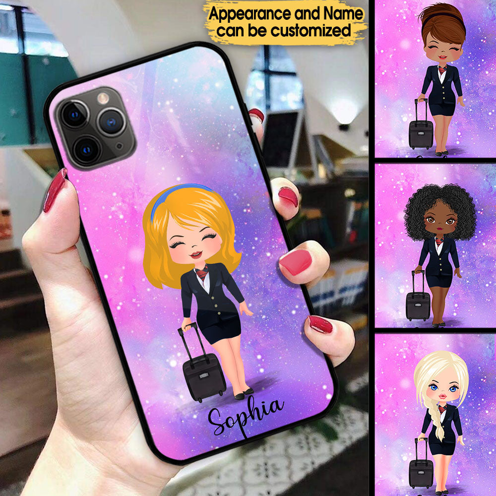 Personalized Flight Attendant Glass Phone Case