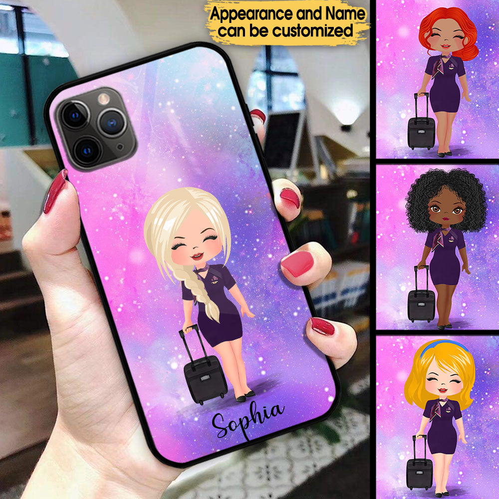 Personalized Flight Attendant Glass Phone Case