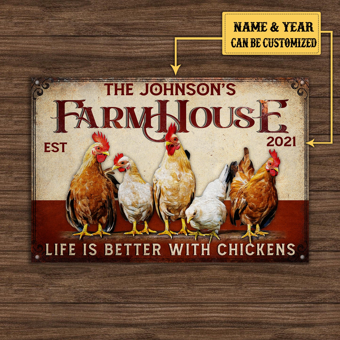 Personalized Farmhouse Life Is Better With Chickens Metal Sign