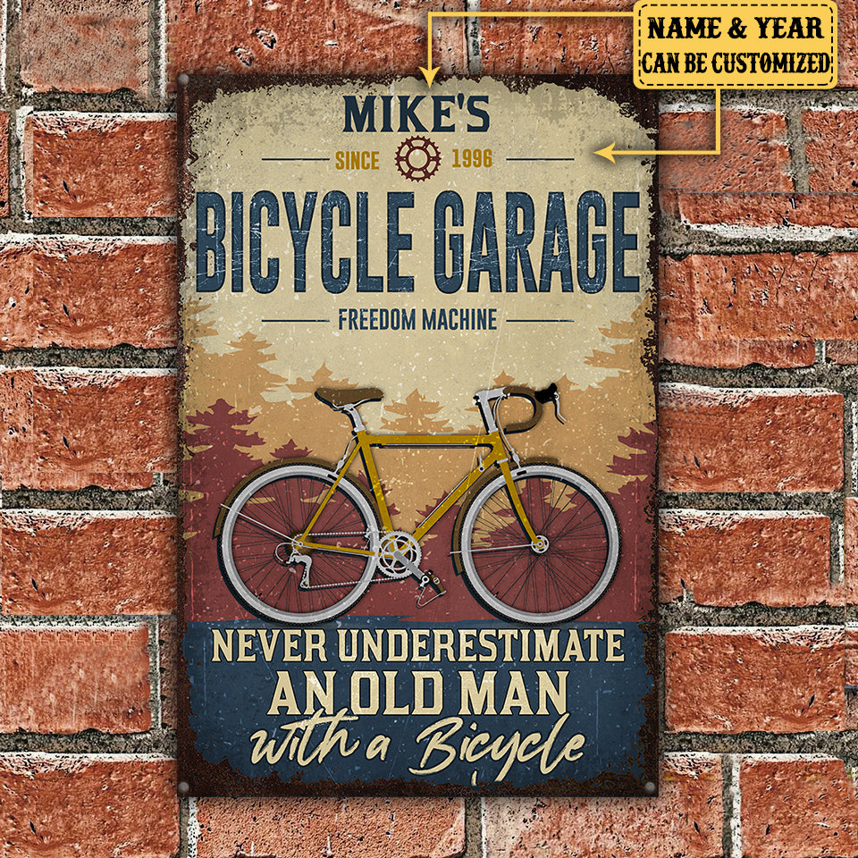 Personalized Bicycle Garage Never Underestimate An Old Man With A Bicycle Metal Sign