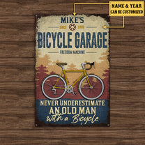 Personalized Bicycle Garage Never Underestimate An Old Man With A Bicycle Metal Sign