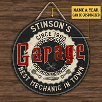 Personalized Garage Best Mechanic In Town Wood Round Sign