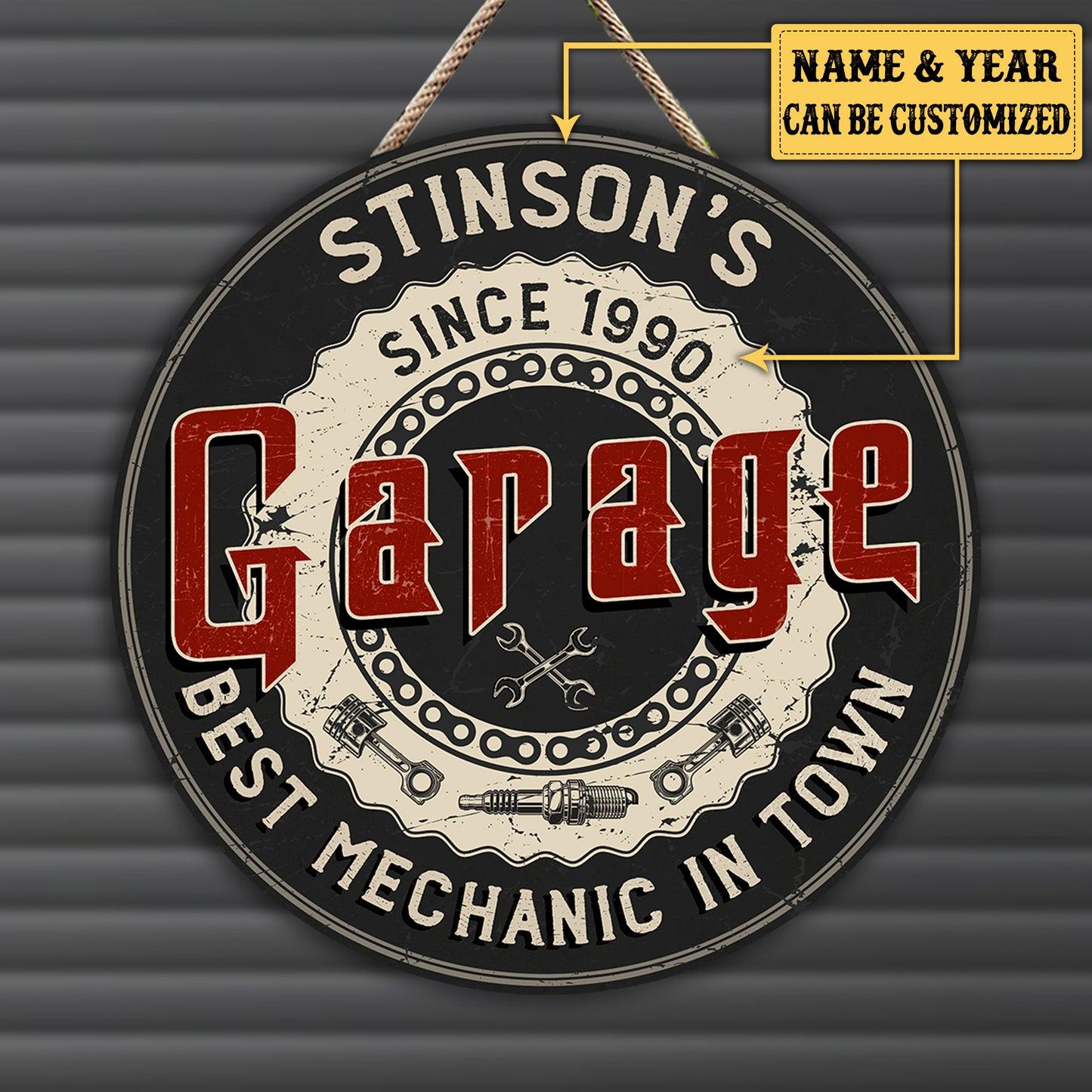 Personalized Garage Best Mechanic In Town Wood Round Sign