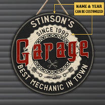 Personalized Garage Best Mechanic In Town Wood Round Sign