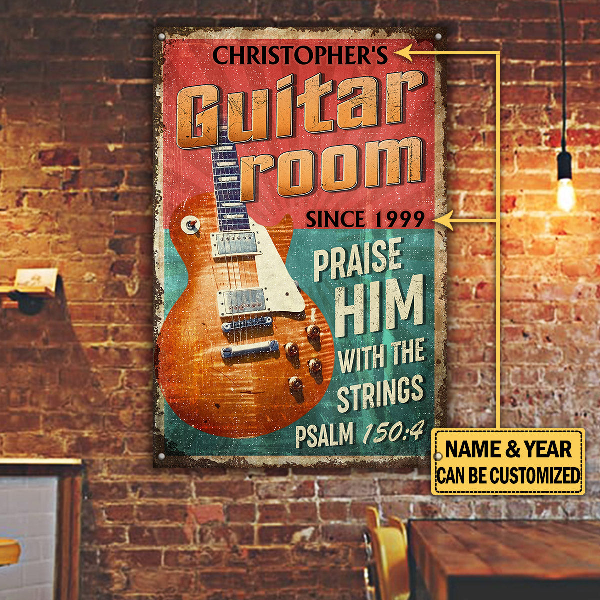 Personalized Guitar Room Praise Him With The Strings Metal Sign