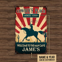 Personalized Cowboy Place Welcome To The Man Cave Metal Sign