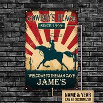 Personalized Cowboy Place Welcome To The Man Cave Metal Sign