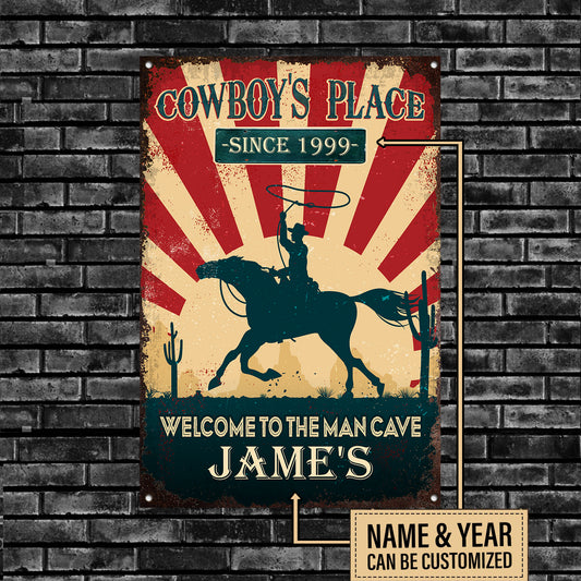 Personalized Cowboy Place Welcome To The Man Cave Metal Sign