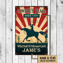 Personalized Cowboy Place Welcome To The Man Cave Metal Sign