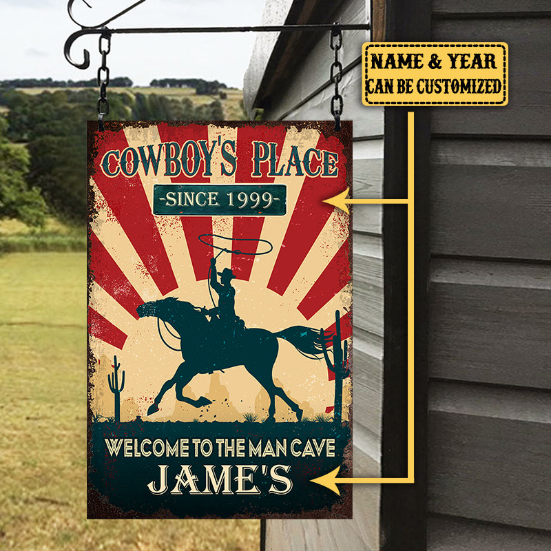 Personalized Cowboy Place Welcome To The Man Cave Metal Sign