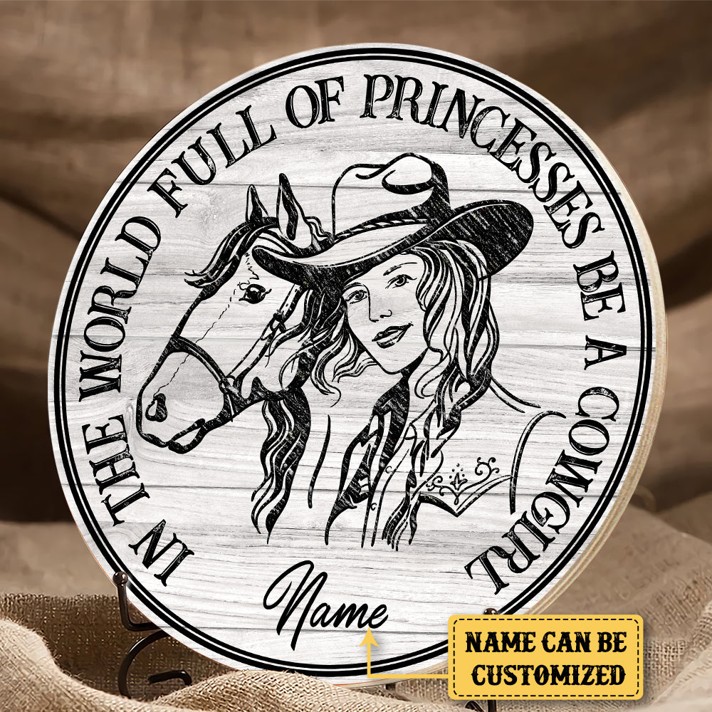 Personalized Cowgirl Wood Round Sign