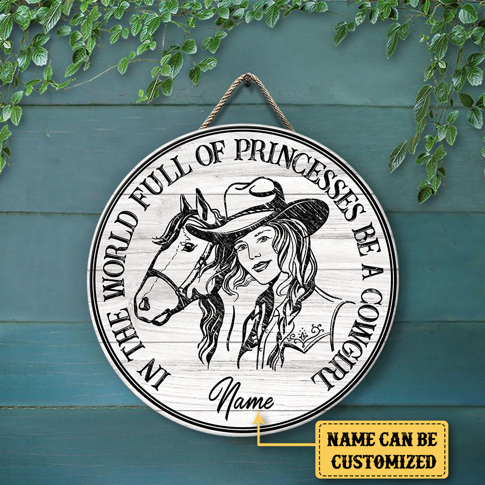 Personalized Cowgirl Wood Round Sign