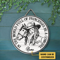 Personalized Cowgirl Wood Round Sign